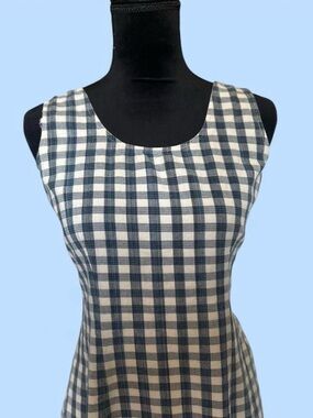 Sleeveless Navy and White Gingham Dress